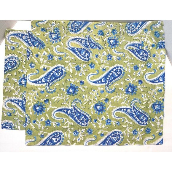 Handmade Paisley Placemats Set of 4 Green Blue Tapestry Style - Picture 6 of 7